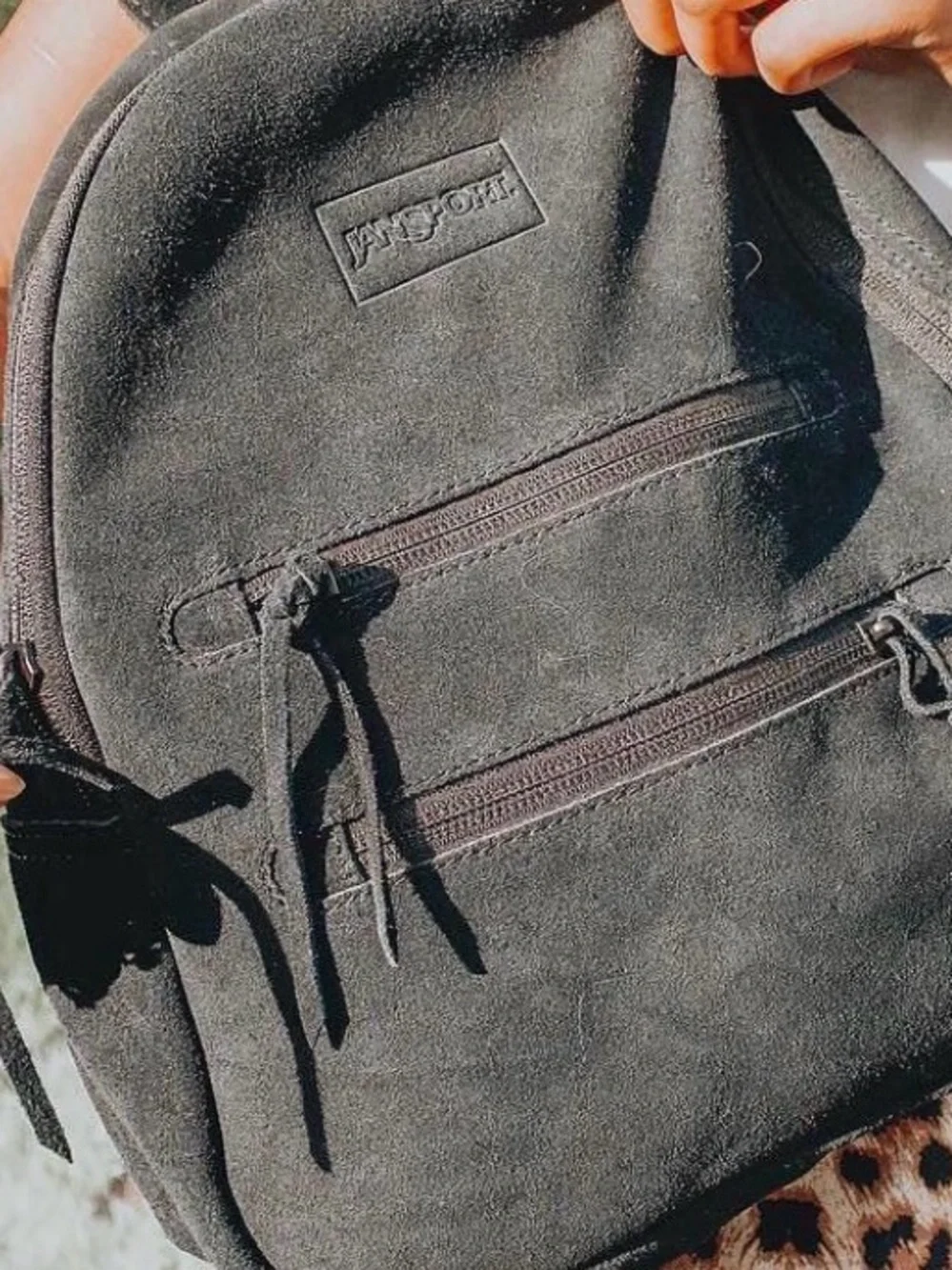 BNWOT JANSPORT HALF PINT MISTRAL GREY SUEDE LEATHER MINI BACKPACK